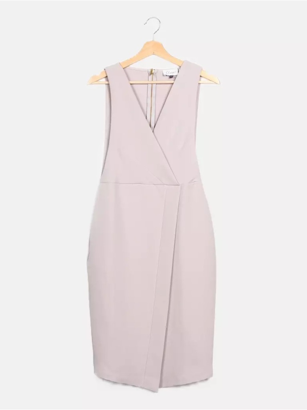 Sleeveless Wrap-Front Midi Dress in Light Taupe